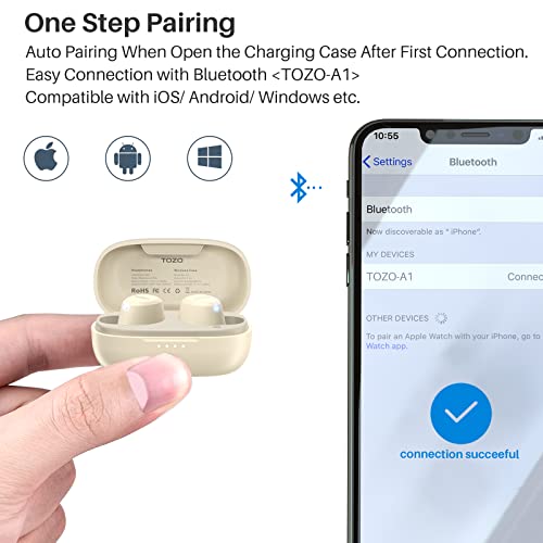 TOZO A1 Mini Wireless Earbuds Bluetooth 5.3 in Ear Light-Weight Headphones Built-in Microphone, IPX5 Waterproof, Immersive Premium Sound Long Distance Connection Headset with Charging Case, Black
