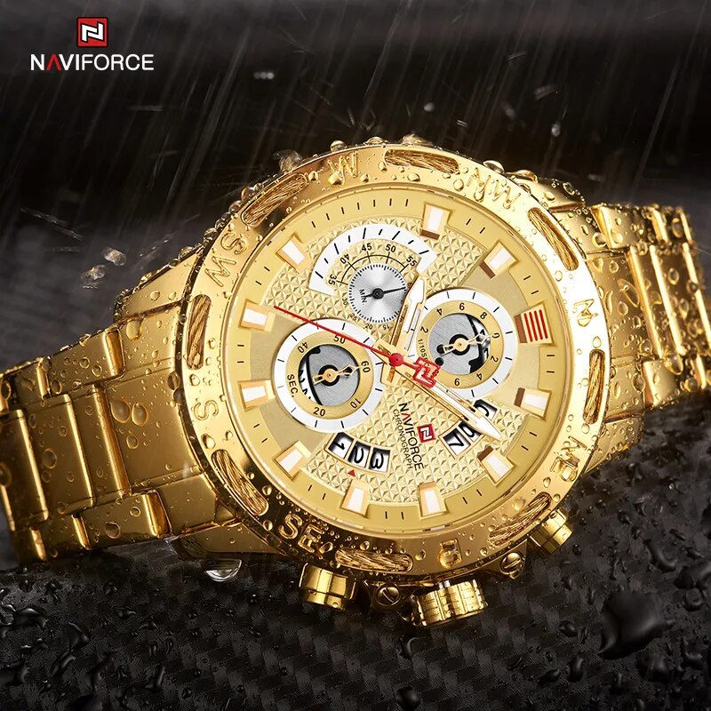 NAVIFORCE Mens Watches Sport Waterproof Stainless Steel Fashion Luxury Gold Watch Date Clock Quartz Wristwatch Relogio Masculino