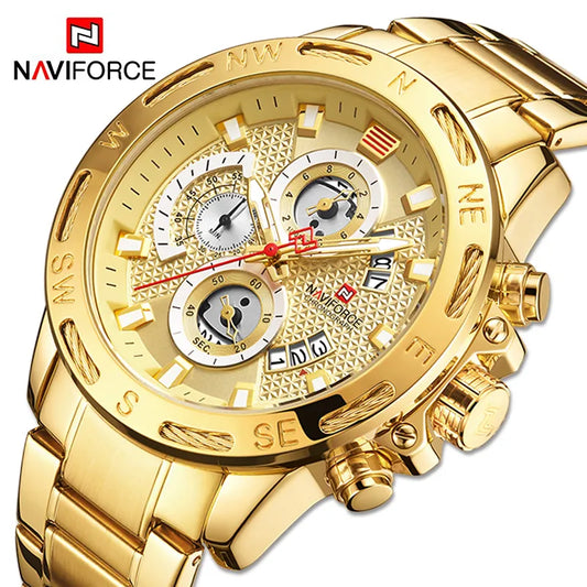 NAVIFORCE Mens Watches Sport Waterproof Stainless Steel Fashion Luxury Gold Watch Date Clock Quartz Wristwatch Relogio Masculino