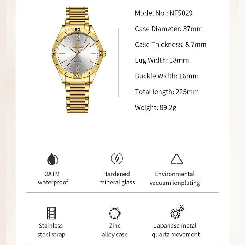 NAVIFORCE Fashion Woman Watch Waterproof Female Wristwatch Stainless Steel Ladies Creative Quartz Bracelet Girlfriend Gift