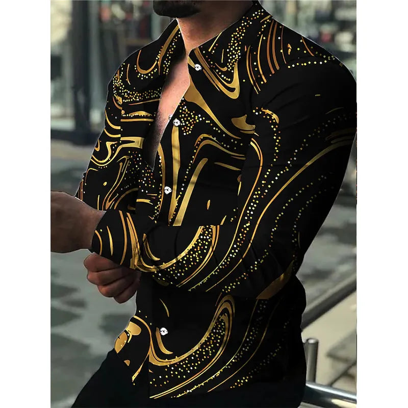 Fashion Men Shirts Oversized Casual Shirt Stripe Print Long Sleeve Tops Men's Clothing Prom Party Cardigan Blouses High Quality