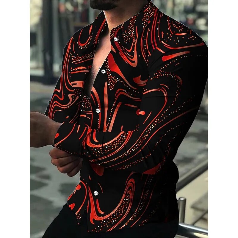 Fashion Men Shirts Oversized Casual Shirt Stripe Print Long Sleeve Tops Men's Clothing Prom Party Cardigan Blouses High Quality