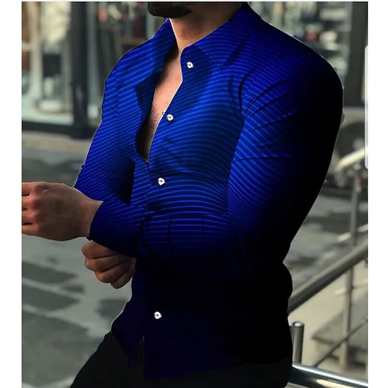 Fashion Men Shirts Oversized Casual Shirt Stripe Print Long Sleeve Tops Men's Clothing Prom Party Cardigan Blouses High Quality