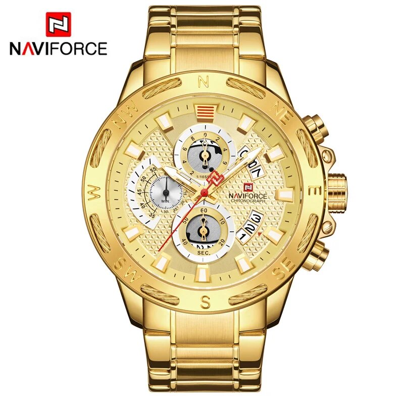 NAVIFORCE Mens Watches Sport Waterproof Stainless Steel Fashion Luxury Gold Watch Date Clock Quartz Wristwatch Relogio Masculino