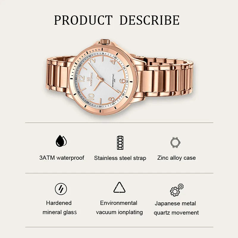 2023 New Arrival NAVIFORCE Fashion Woman Watch Water Resistant Female Wristwatch Stainless Steel Lady Quartz Bracelet Girl Gift