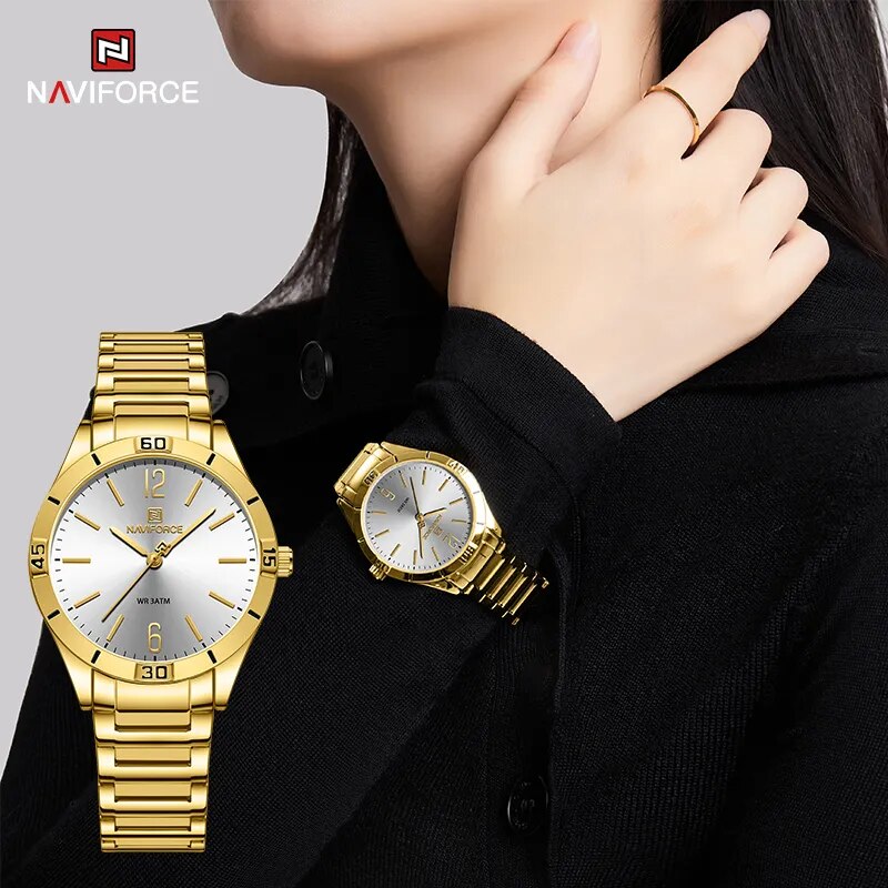 NAVIFORCE Fashion Woman Watch Waterproof Female Wristwatch Stainless Steel Ladies Creative Quartz Bracelet Girlfriend Gift