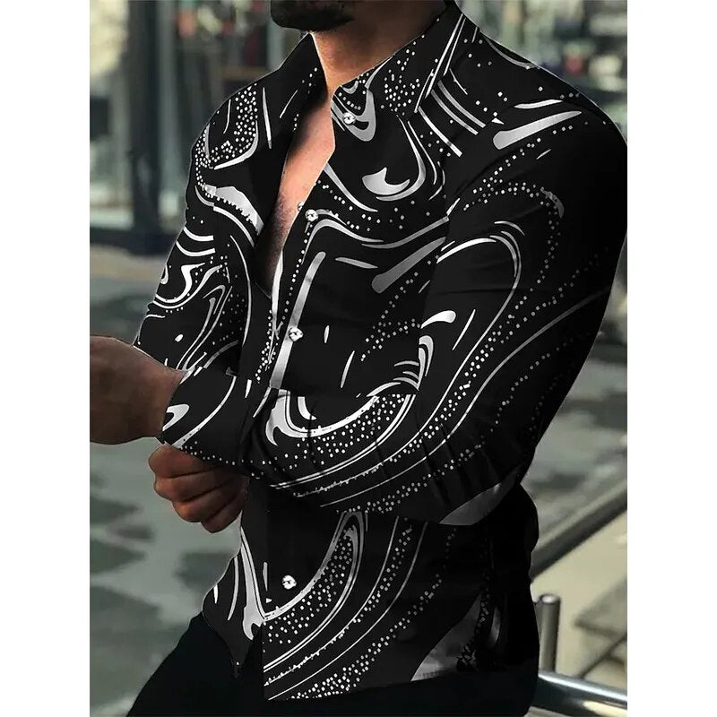 Fashion Men Shirts Oversized Casual Shirt Stripe Print Long Sleeve Tops Men's Clothing Prom Party Cardigan Blouses High Quality