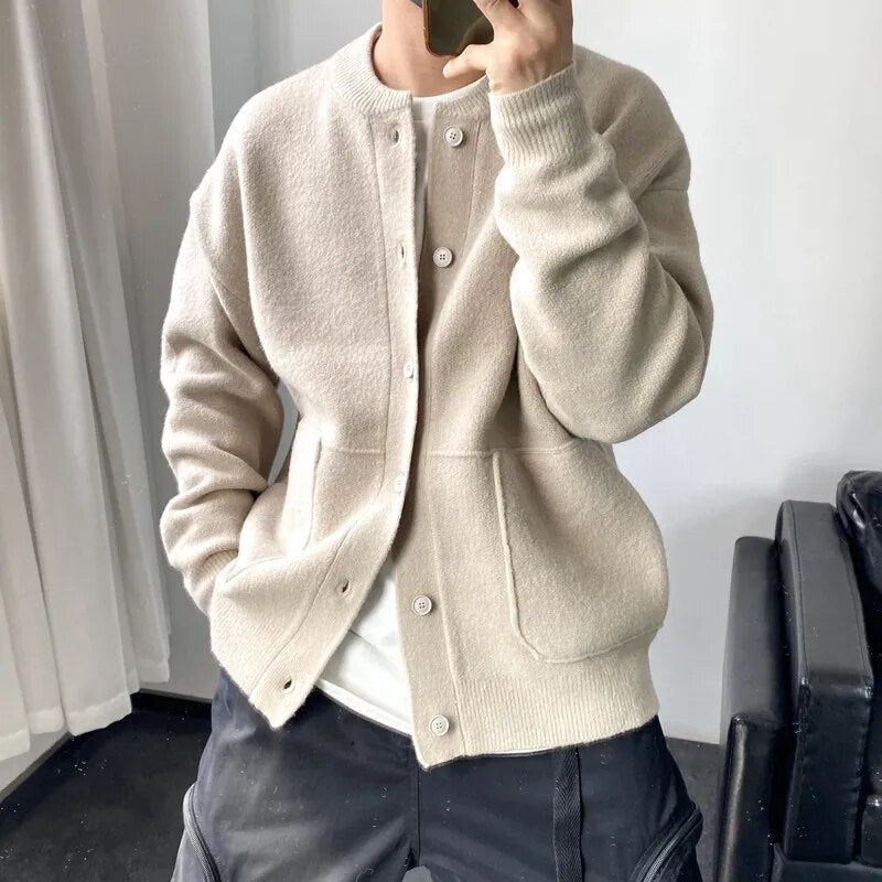 2023 Spring New Light Luxury Fashion Cardigan Men Knitted Sweater Round Neck Jacket Loose Sweater Coat Boutique DressSimpleStyle