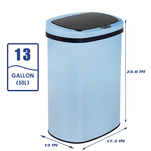 Kitchen Trash Can with Lid, 13 Gallon Automatic Garbage Can for Bathroom Bedroom Home Office 50 Liter Touch Free High-Capacity Brushed Stainless Steel Waste Bin