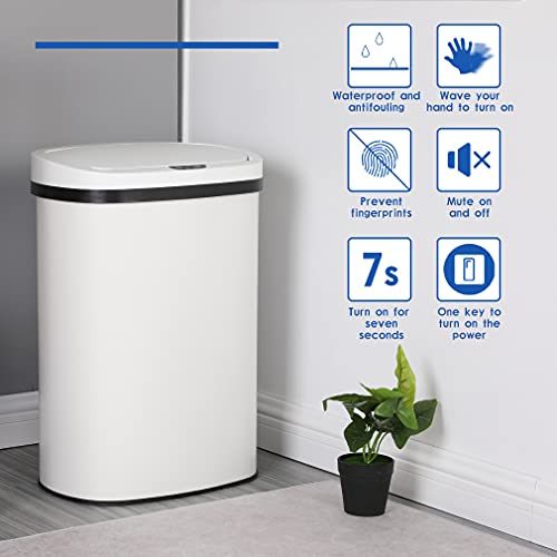 Kitchen Trash Can with Lid, 13 Gallon Automatic Garbage Can for Bathroom Bedroom Home Office 50 Liter Touch Free High-Capacity Brushed Stainless Steel Waste Bin