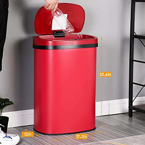 Kitchen Trash Can with Lid, 13 Gallon Automatic Garbage Can for Bathroom Bedroom Home Office 50 Liter Touch Free High-Capacity Brushed Stainless Steel Waste Bin