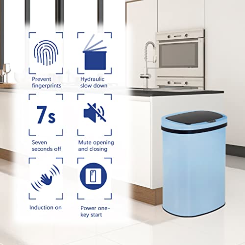 Kitchen Trash Can with Lid, 13 Gallon Automatic Garbage Can for Bathroom Bedroom Home Office 50 Liter Touch Free High-Capacity Brushed Stainless Steel Waste Bin