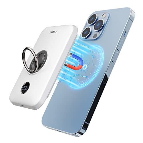 iWALK Magnetic Wireless Power Bank, 6000mAh Portable Charger with Finger Holder, Stronger Magnet Stick for Phone with Unique Mag-Suction Tech, Only Compatible with iPhone 15/14/13/12 Pro Max