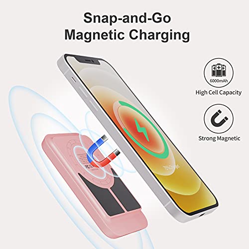 iWALK Magnetic Wireless Power Bank, 6000mAh Portable Charger with Finger Holder, Stronger Magnet Stick for Phone with Unique Mag-Suction Tech, Only Compatible with iPhone 15/14/13/12 Pro Max