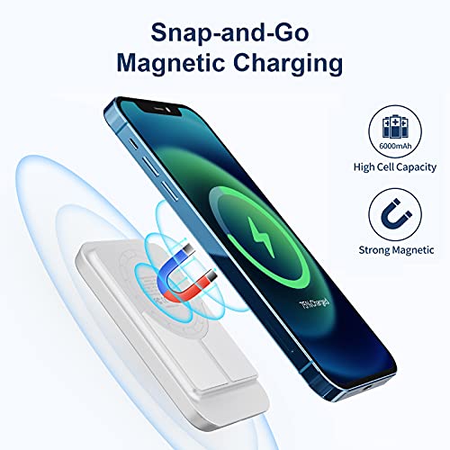 iWALK Magnetic Wireless Power Bank, 6000mAh Portable Charger with Finger Holder, Stronger Magnet Stick for Phone with Unique Mag-Suction Tech, Only Compatible with iPhone 15/14/13/12 Pro Max