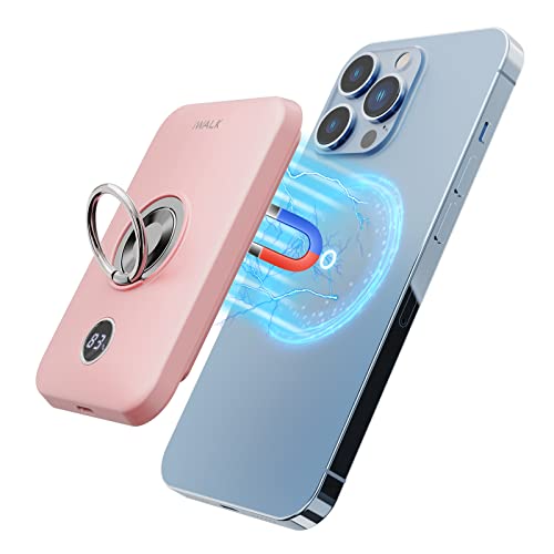 iWALK Magnetic Wireless Power Bank, 6000mAh Portable Charger with Finger Holder, Stronger Magnet Stick for Phone with Unique Mag-Suction Tech, Only Compatible with iPhone 15/14/13/12 Pro Max