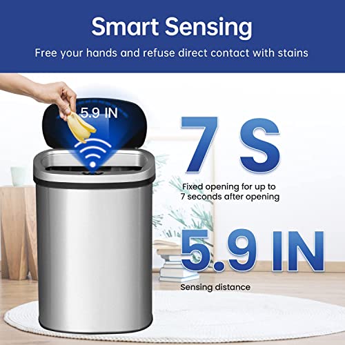 Kitchen Trash Can with Lid, 13 Gallon Automatic Garbage Can for Bathroom Bedroom Home Office 50 Liter Touch Free High-Capacity Brushed Stainless Steel Waste Bin